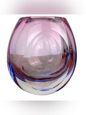 Vintage Murano Sommerso Centerpiece Heavy Thick Glass Vase Purple & Blue Layered